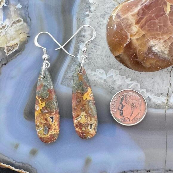 Sterling Elongated Teardrop Red Marcasite Slab Dangle Earrings For Women #226 - Picture 8 of 10